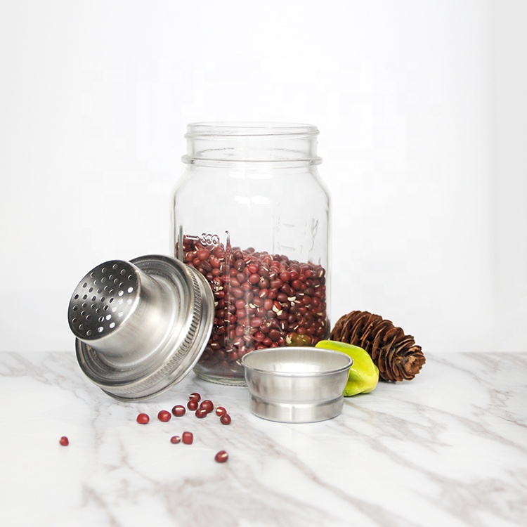 Wholesale wide mouth 16oz 24oz empty round mason jar cocktail shakers for bar moonshine drinking