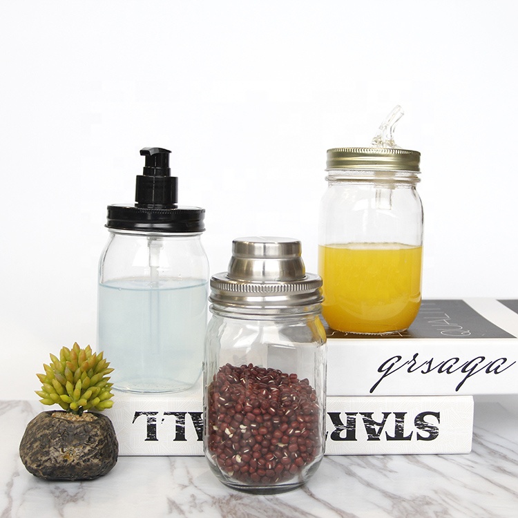 Wholesale wide mouth 16oz 24oz empty round mason jar cocktail shakers for bar moonshine drinking