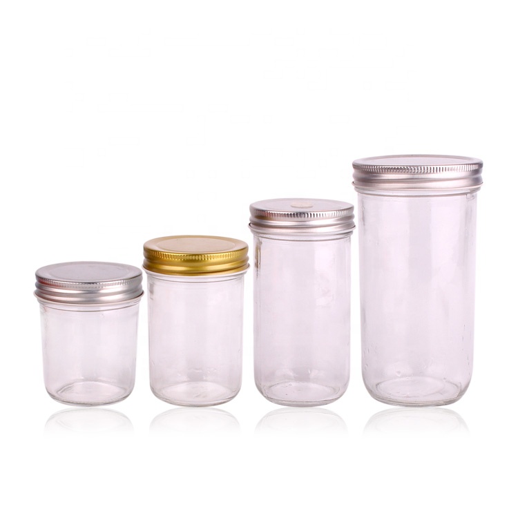 Wholesale wide mouth round 220ml 380ml 500ml 750ml Food storage Glass Mason Jar With metal screw lid