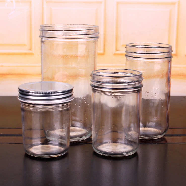 Wholesale wide mouth round 220ml 380ml 500ml 750ml Food storage Glass Mason Jar With metal screw lid