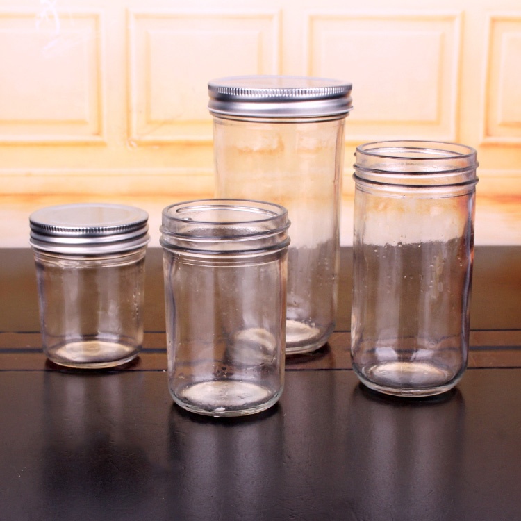 Wholesale wide mouth round 220ml 380ml 500ml 750ml Food storage Glass Mason Jar With metal screw lid