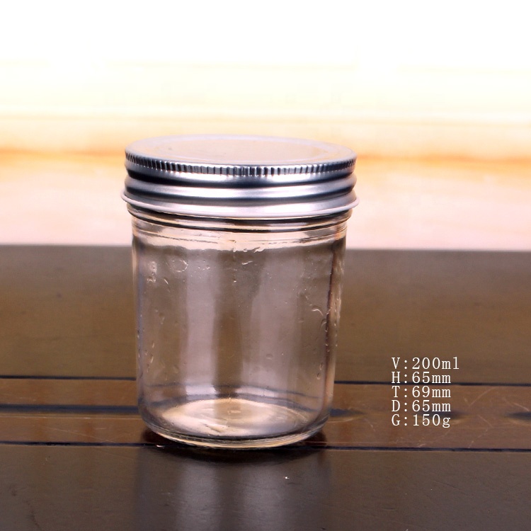 Wholesale wide mouth round 220ml 380ml 500ml 750ml Food storage Glass Mason Jar With metal screw lid