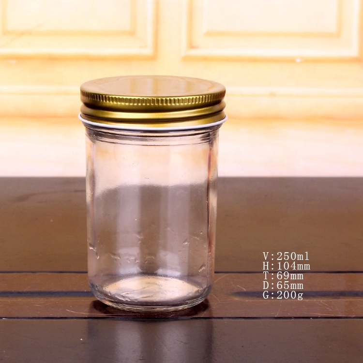 Wholesale wide mouth round 220ml 380ml 500ml 750ml Food storage Glass Mason Jar With metal screw lid
