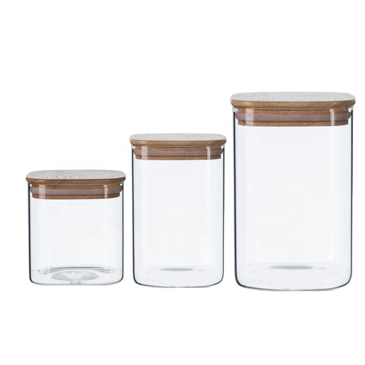 Wholesale wooden lid sealed glass storage jar for spice food