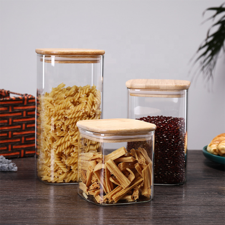 Wholesale wooden lid sealed glass storage jar for spice food