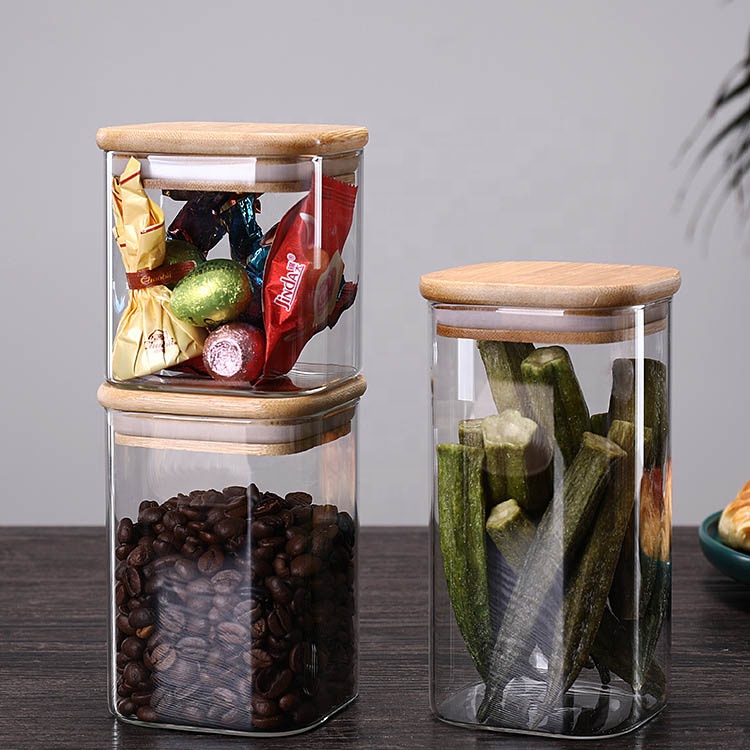 Wholesale wooden lid sealed glass storage jar for spice food