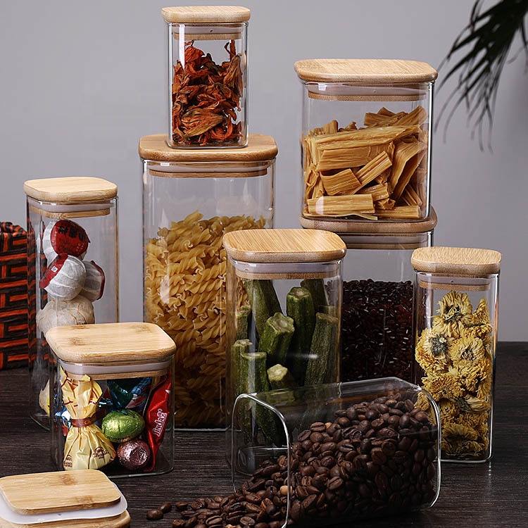 Wholesale wooden lid sealed glass storage jar for spice food