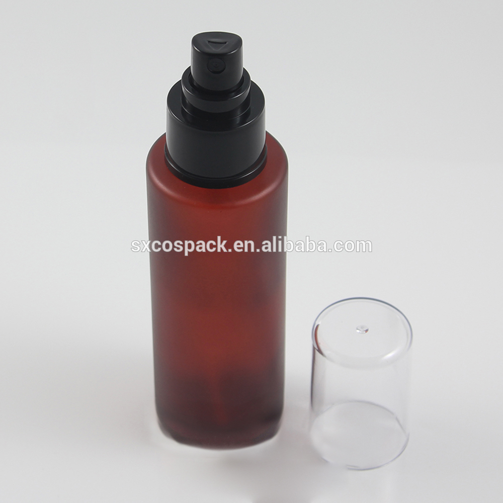Wholesales 100ml Matte pink, clear mystery purple or rose red glass lotion pump spray or toner bottle packaging with cap