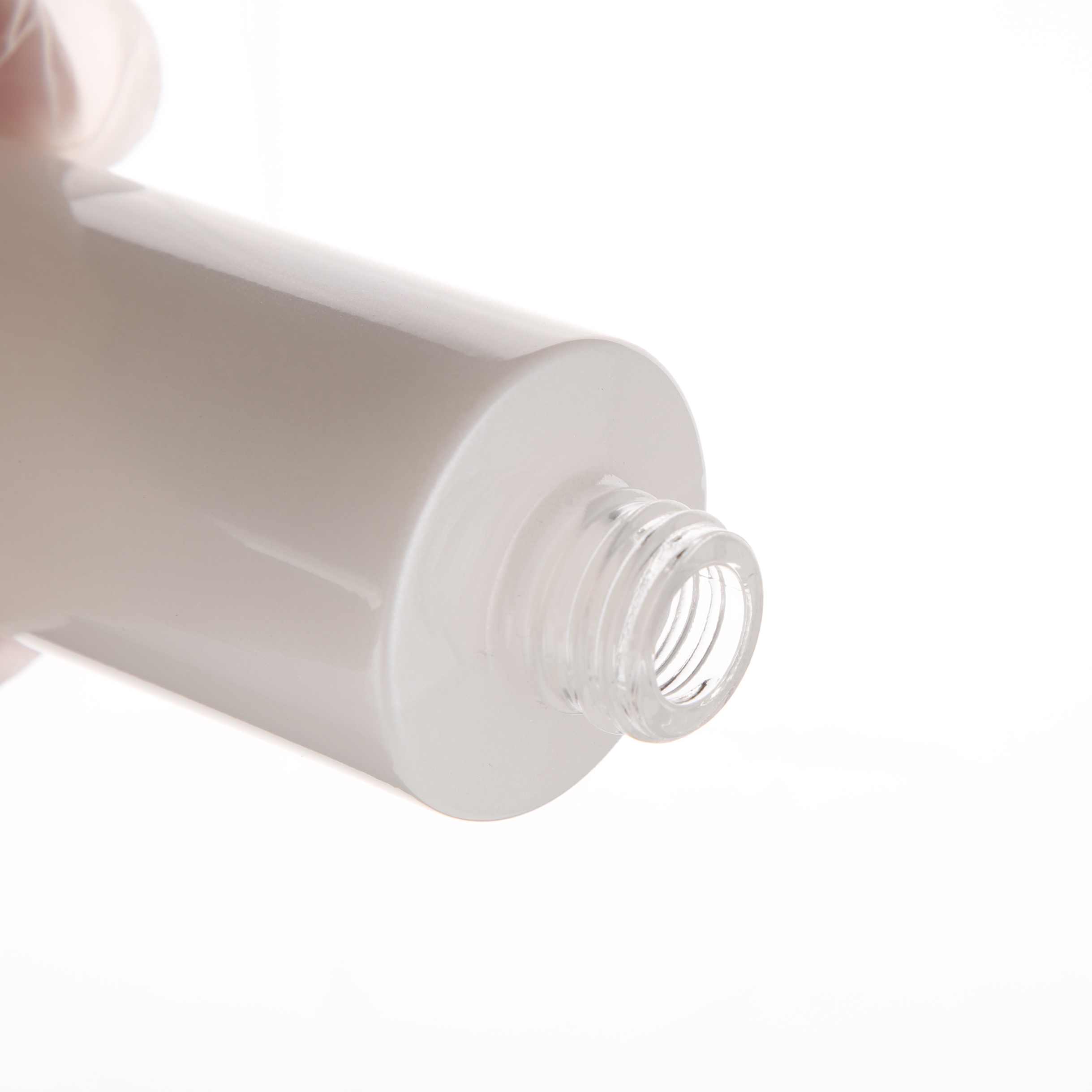 Wholesales 30ml 100ml 120ml pearl white glass lotion pump bottle with wood grain cover