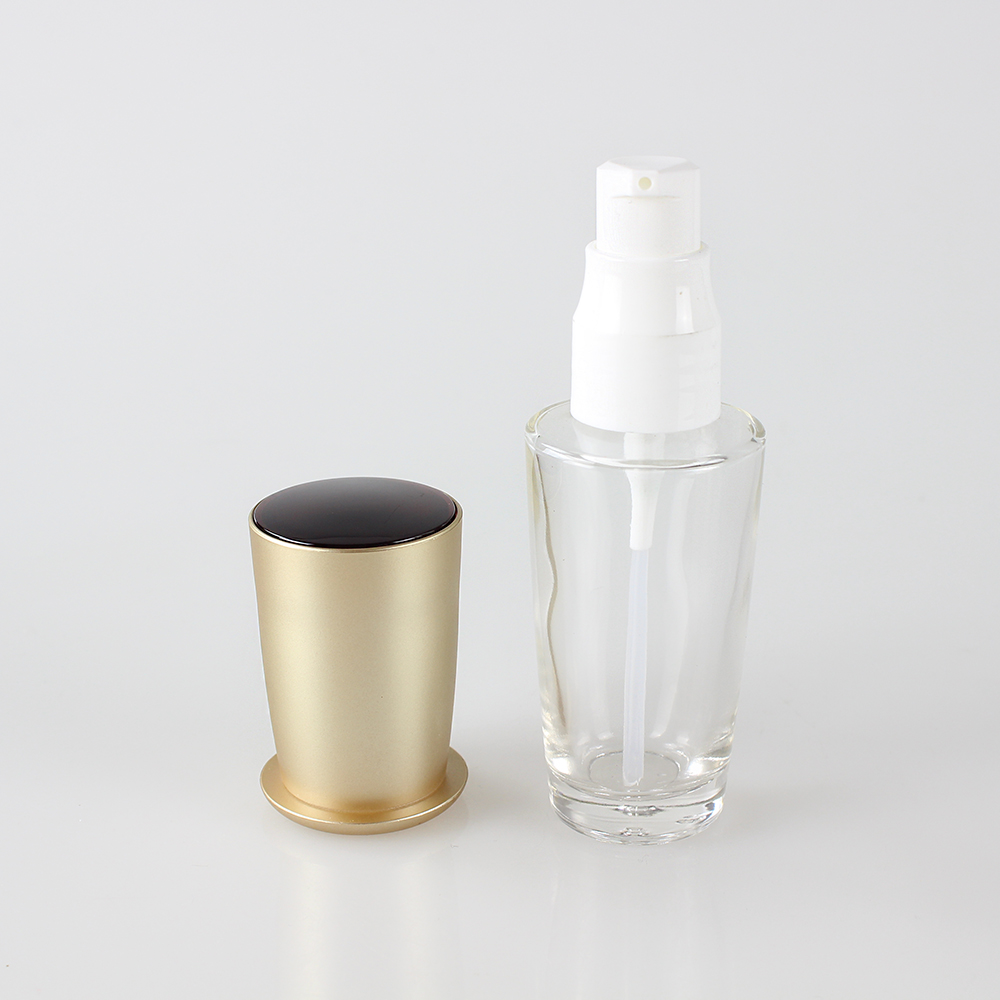Wholesales 30ml 40ml 100ml 120ml  glass cosmetic  lotion pump bottle with  gold cap packaging for skin care
