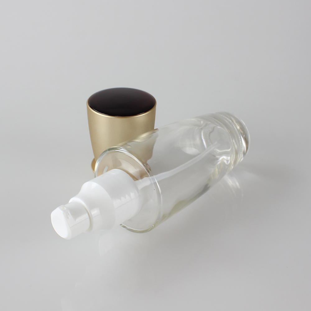Wholesales 30ml 40ml 100ml 120ml glass cosmetic lotion pump bottle with gold cap packaging for skin care