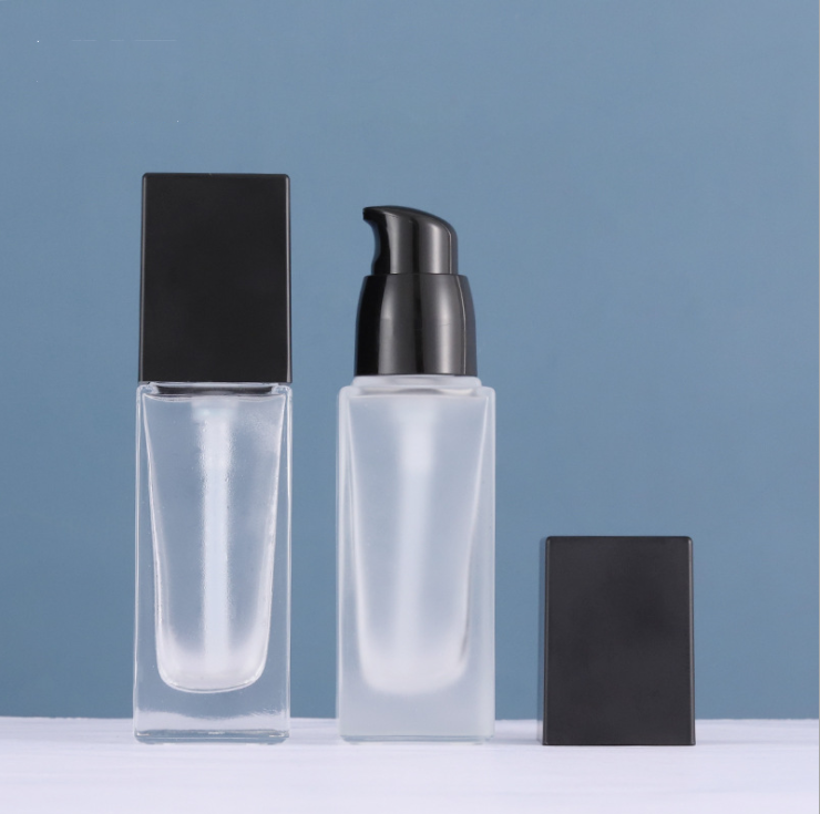 Wholesales 30ml make-up glass container foundation cream square frost glass bottle
