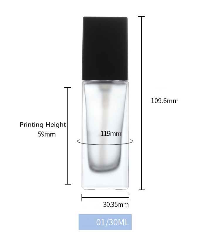 Wholesales 30ml make-up glass container foundation cream square frost glass bottle
