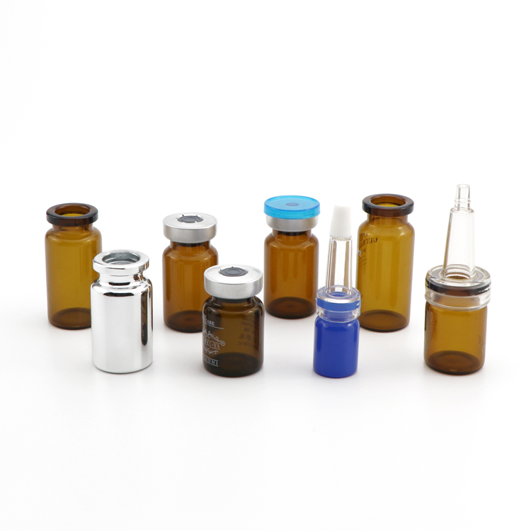 Wholesales  5 7 8 10ml clear amber  coating medical empty pharmacy glass  bottle sterile vials  with  rubber stopper