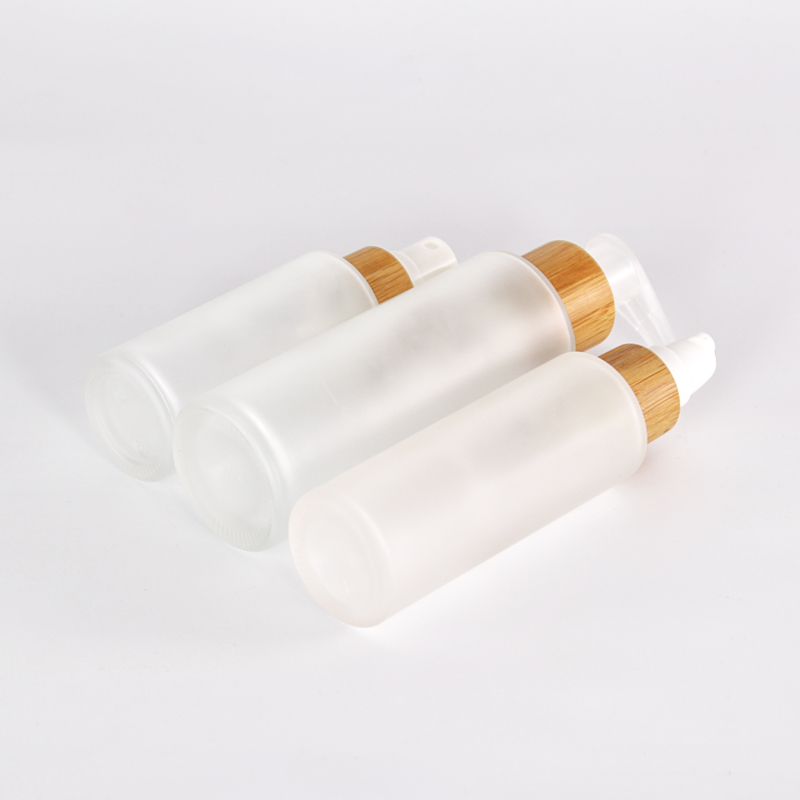 Wholesales 50ml frosted bamboo glass dropper bottle with bamboo dropper pump bottle