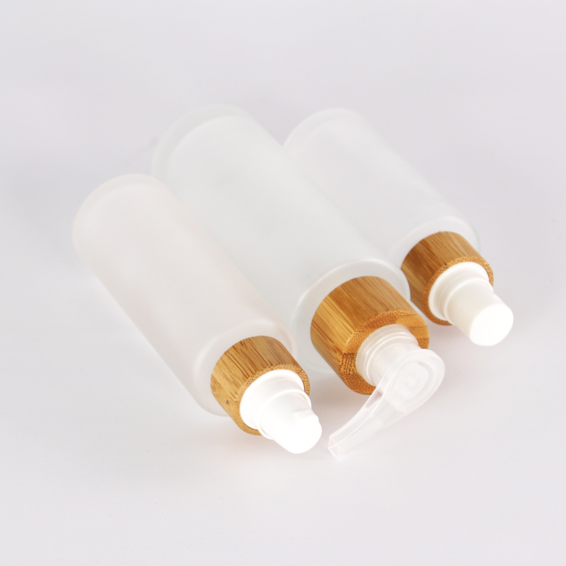 Wholesales 50ml frosted bamboo glass dropper bottle with bamboo dropper pump bottle