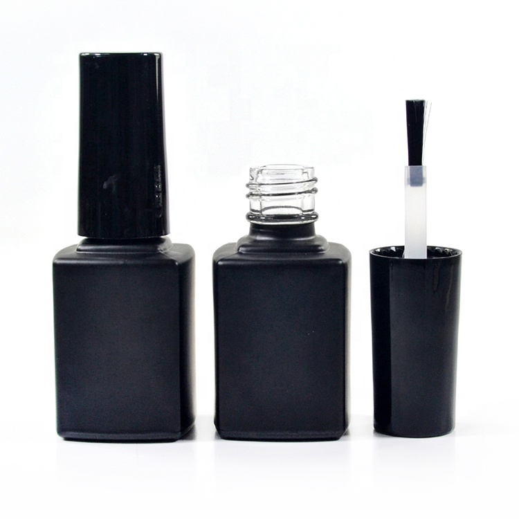 Wholesales 5ml 7ml 9ml 10ml 11ml 13ml 14ml 17ml frosted matte black empty glass uv gel nail polish bottle with brush