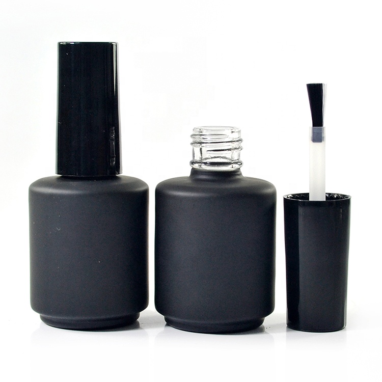 Wholesales 5ml 7ml 9ml 10ml 11ml 13ml 14ml 17ml frosted matte black empty glass uv gel nail polish bottle with brush