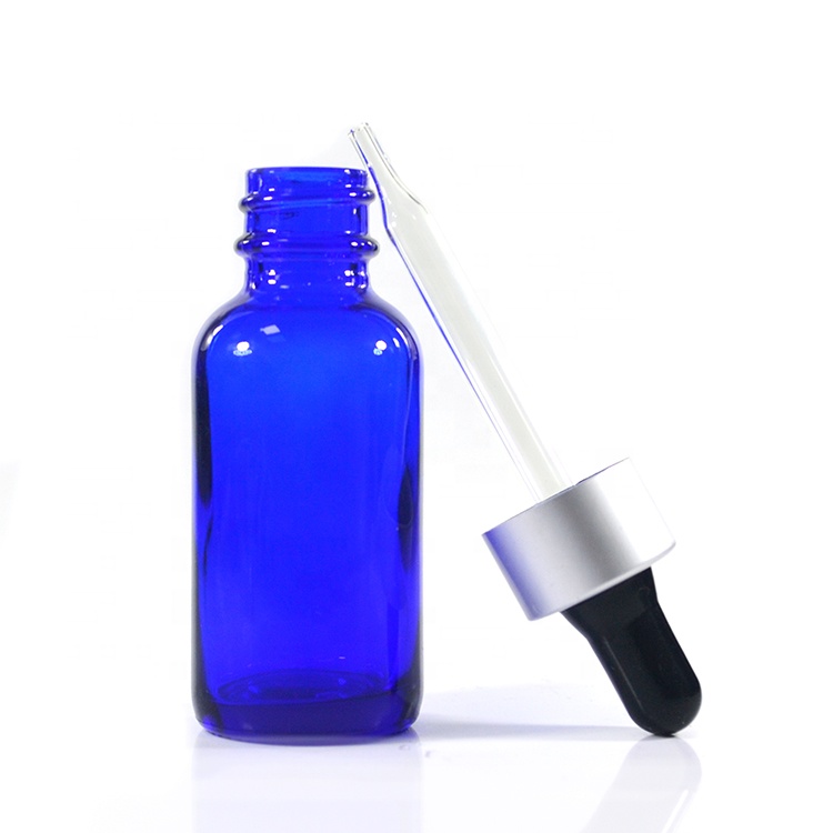 Wholesales Cosmetic essential oil package Boston round 1oz 2oz 30ml 60ml clear amber blue green frosted glass dropper bottle