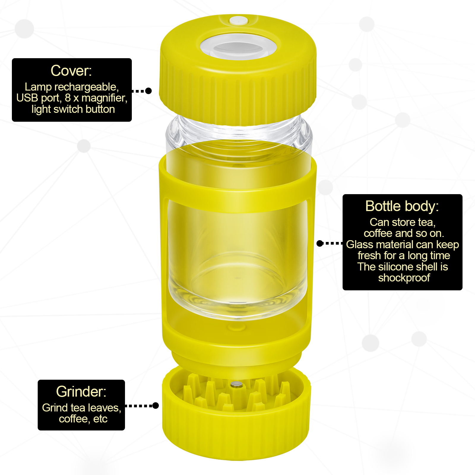 Wholesales Custom Glowing Jar LED Stash Magnifying Jar Plastic Light Up Jar Smoking Accessories with Herb Grinder and Smoke Pipe