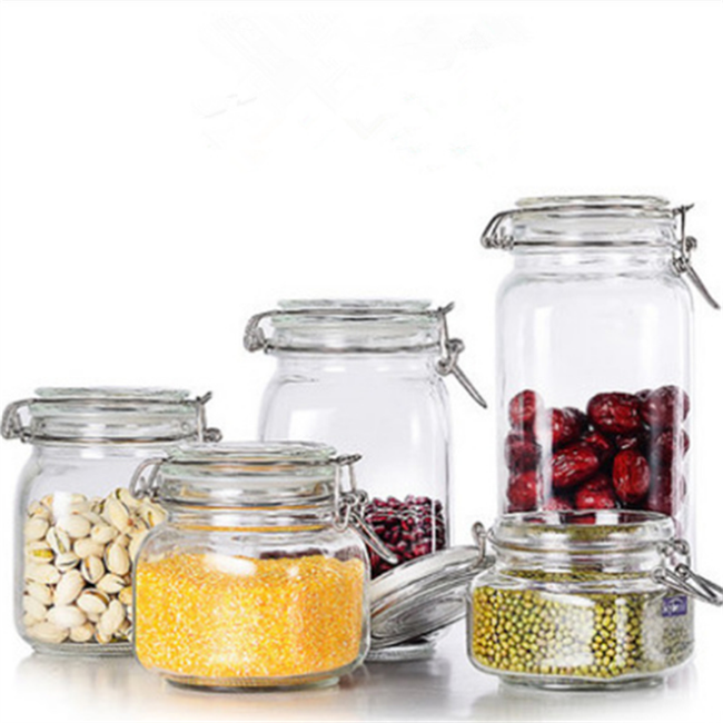Wholesales Factory Price Glass Jar With Metal Clip/Glass Storage Jar Bottle With Flip Top Cap