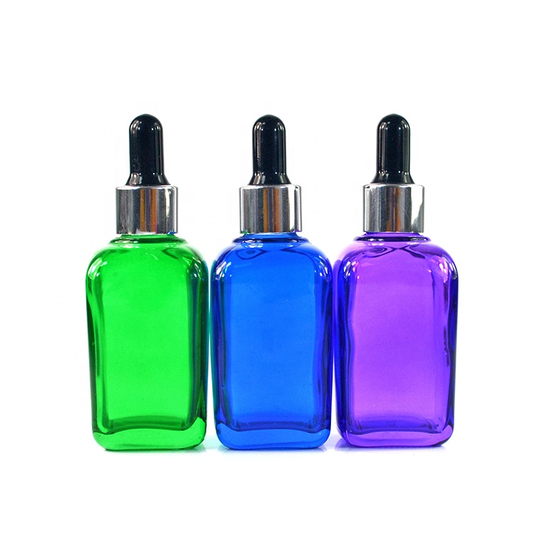 Wholesales French Square colorful 20ml 30ml 1oz 50ml 100ml Pink Blue Green Red Glass cosmetic serum dropper bottle