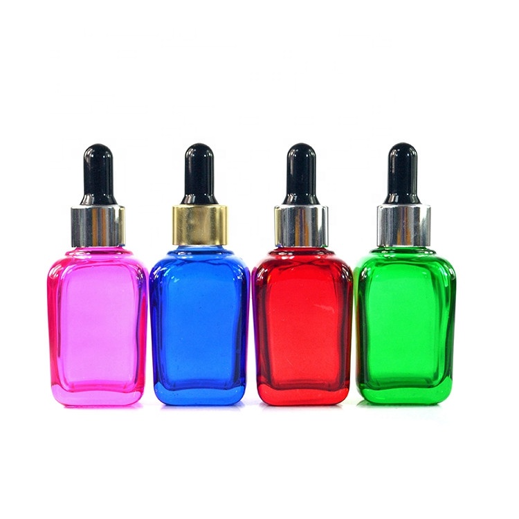 Wholesales French Square colorful 20ml 30ml 1oz 50ml 100ml Pink Blue Green Red Glass cosmetic serum dropper bottle