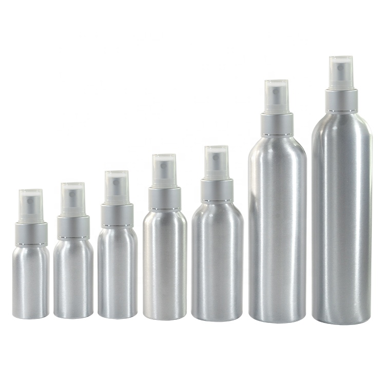 Wholesales cosmetic 30ml 50ml 60ml 100ml 120ml 150ml 250ml aluminum perfume spray bottle with aluminum metal mist pump cap