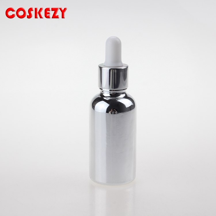 Wholesales cosmetic 50ml Gold or silver Essential Oil Glass Bottle packaging With Dropper for essential on skin care