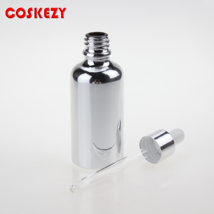 Wholesales cosmetic 50ml Gold or silver Essential Oil Glass Bottle packaging With Dropper for essential on skin care