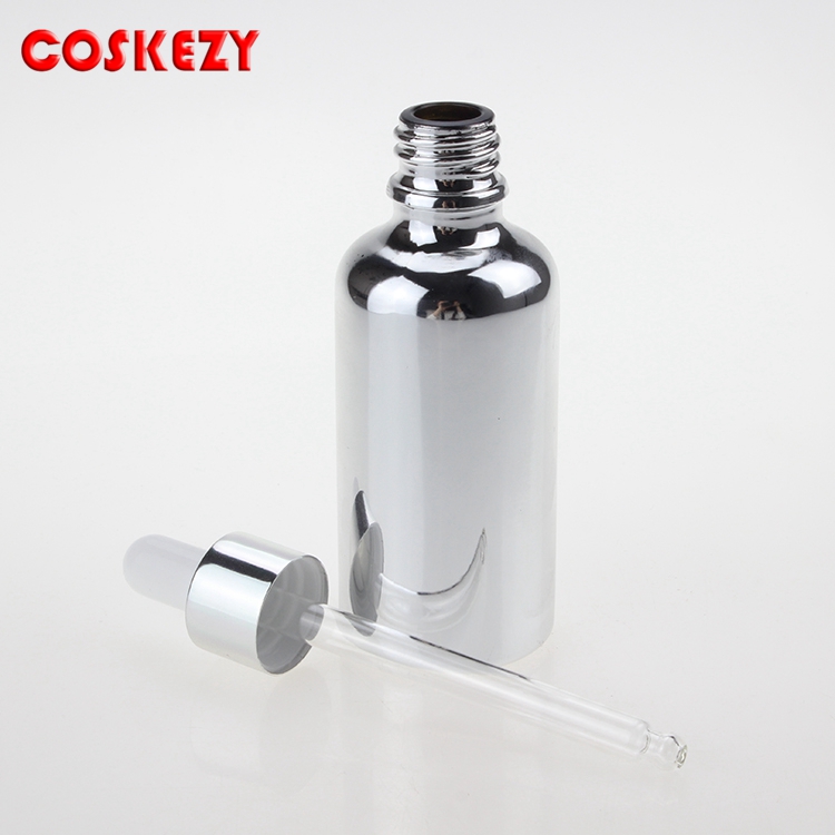 Wholesales cosmetic 50ml Gold or silver Essential Oil Glass Bottle packaging With Dropper for essential on skin care