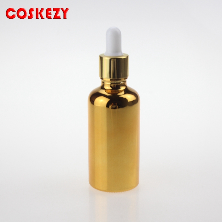 Wholesales cosmetic 50ml Gold or silver Essential Oil Glass Bottle packaging With Dropper for essential on skin care