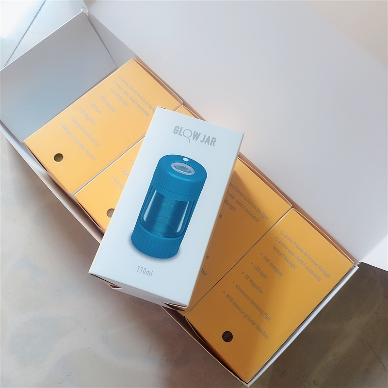 Wholesales custom LED glass glow jar ABS lighting magnifying storage container jar smoking accessories with grinder smoke pipe