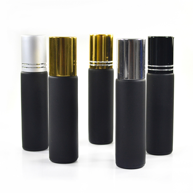 Wholesales custom made 10ml frosted black matte roller bottles for essential oil packaging