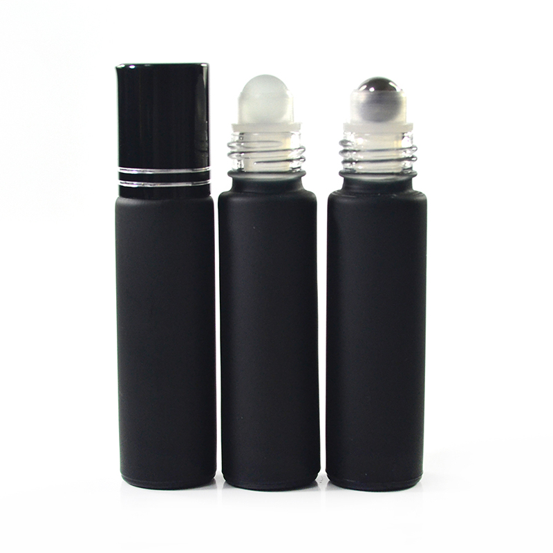 Wholesales custom made 10ml frosted black matte roller bottles for essential oil packaging