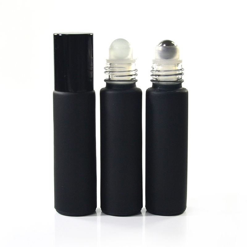 Wholesales custom made 10ml frosted black matte roller bottles for essential oil packaging