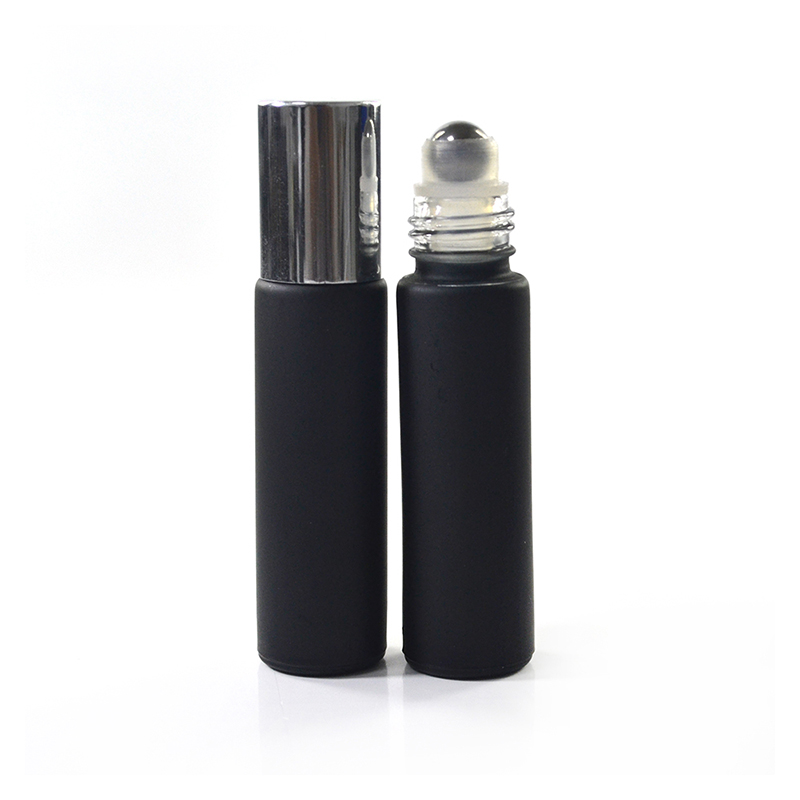 Wholesales custom made 10ml frosted black matte roller bottles for essential oil packaging