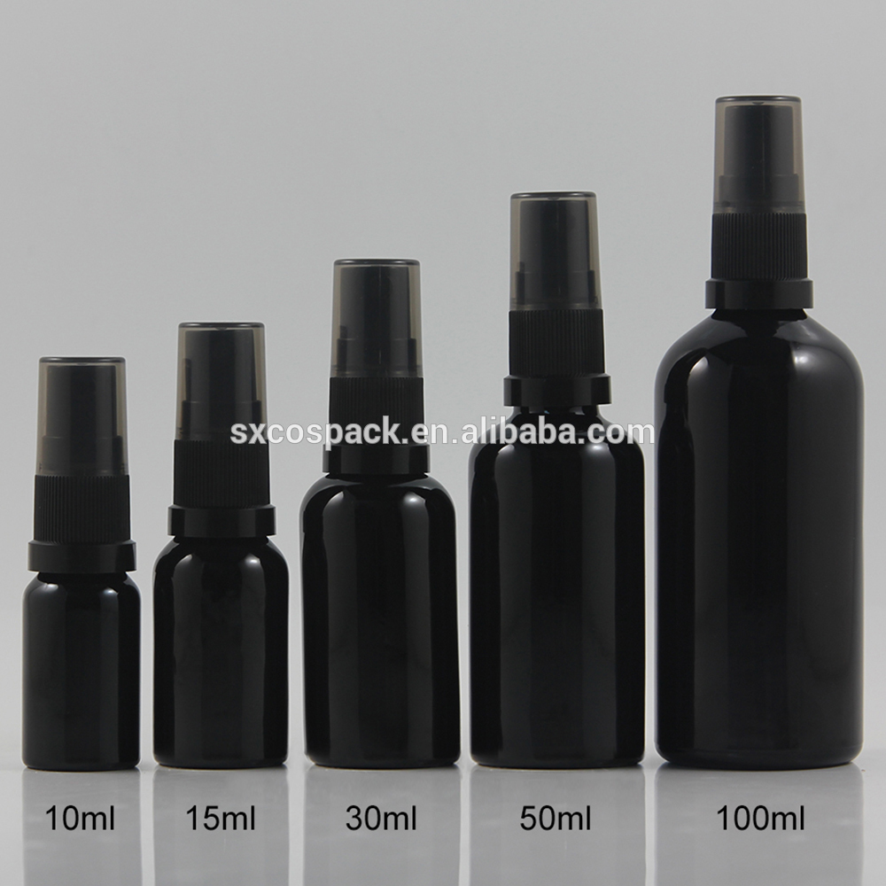 Wholesales empty Glossy black 10ml 15ml 20ml 30ml 50ml 100ml cosmetic  glass spray or perfume bottle packaging