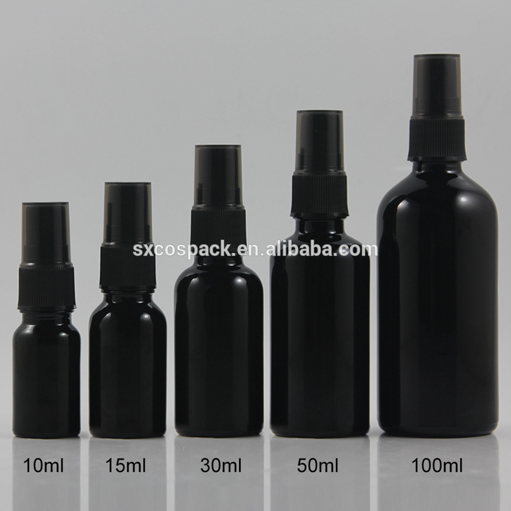 Wholesales empty Glossy black 10ml 15ml 20ml 30ml 50ml 100ml cosmetic glass spray or perfume bottle packaging