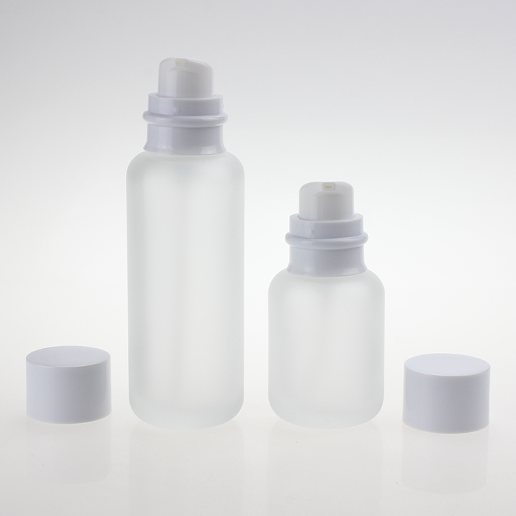 Wholesales empty matte clear glass 50ml 110ml 150ml Lotion Pump Bottle and cream jar in 50g with white or black cap