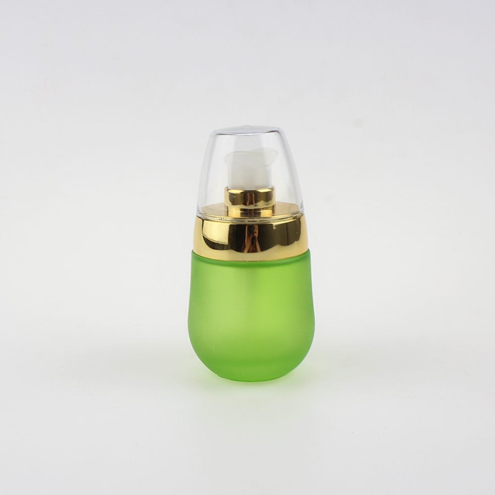Wholesales empty matte green glass 30ml lotion pump bottle, 120ml inner bottle and 30g 50g cream jar with gold cap