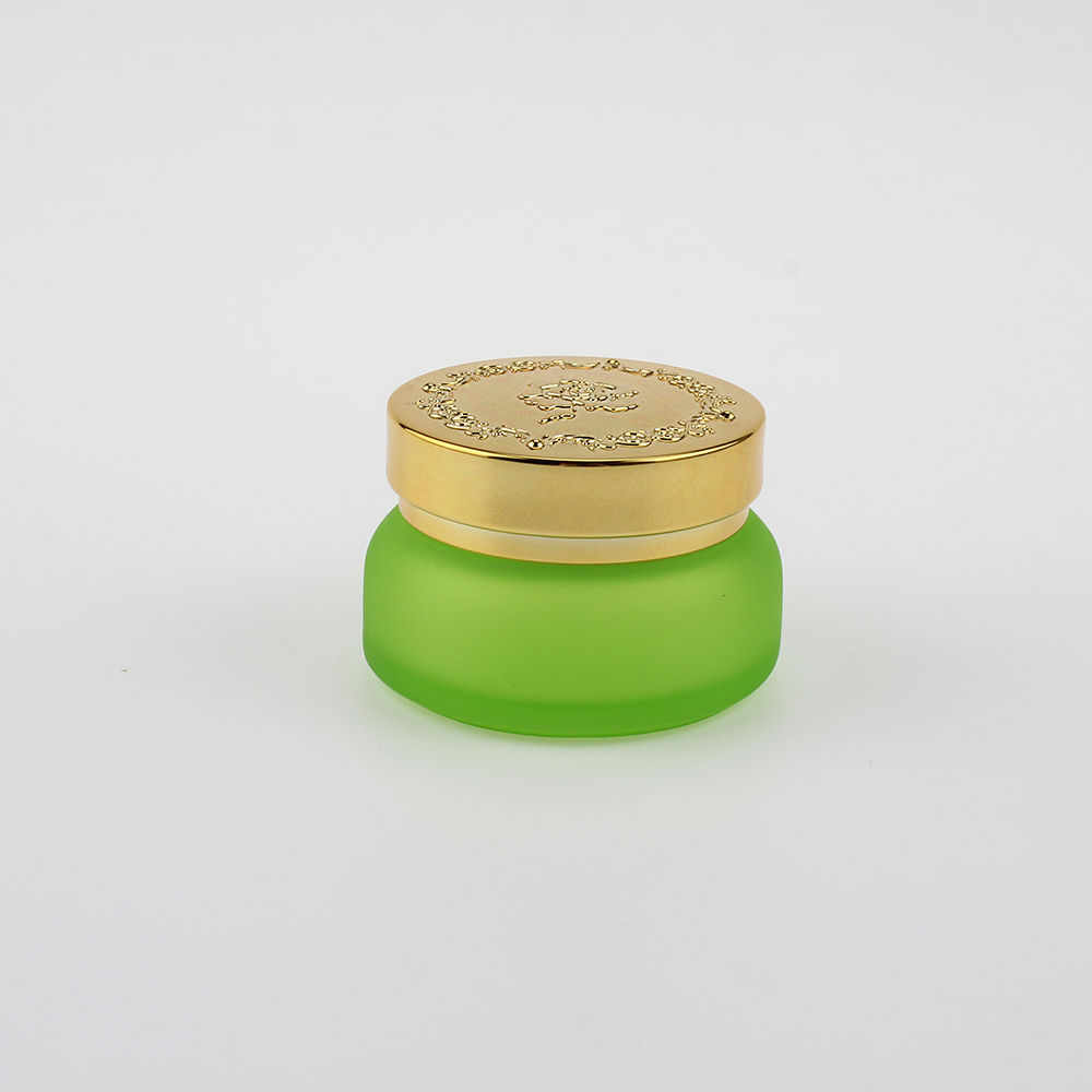 Wholesales empty matte green glass 30ml lotion pump bottle, 120ml inner bottle and 30g 50g cream jar with gold cap