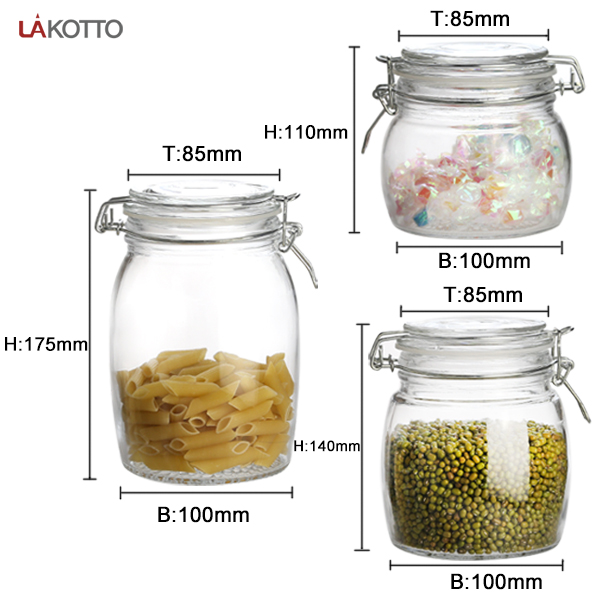 Wholesales factory price glass jar with metal clip glass storage jar bottle with flip top cap