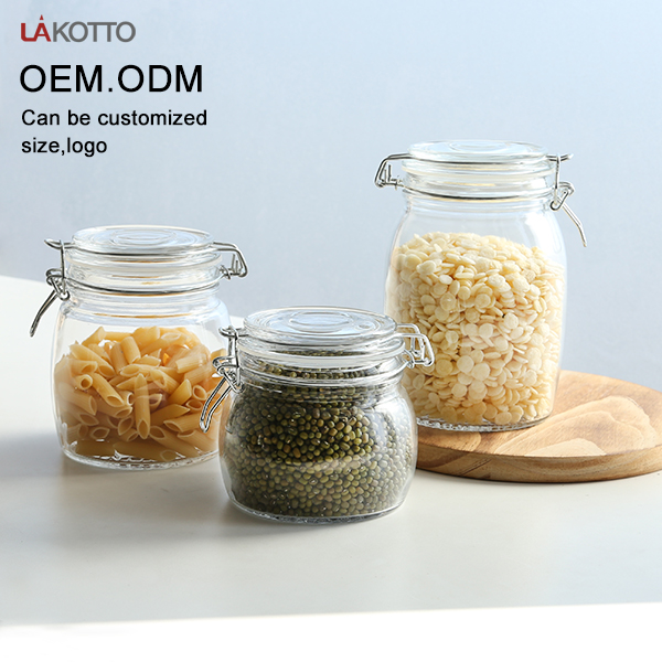 Wholesales factory price glass jar with metal clip glass storage jar bottle with flip top cap