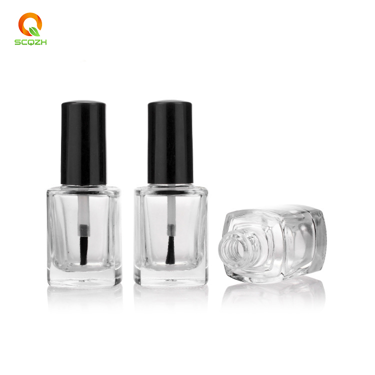 Wholesales free sample  5ml 10ml 15ml clear empty square glass nail polish bottle with caps and brush