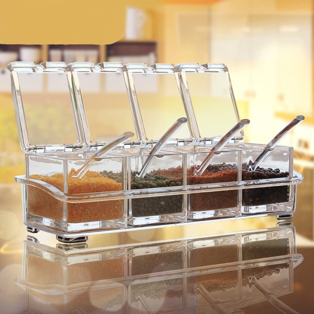 Wholesales transparent acrylic spice jar Clear Acrylic Spice Pots Storage Container Jars With Spoons