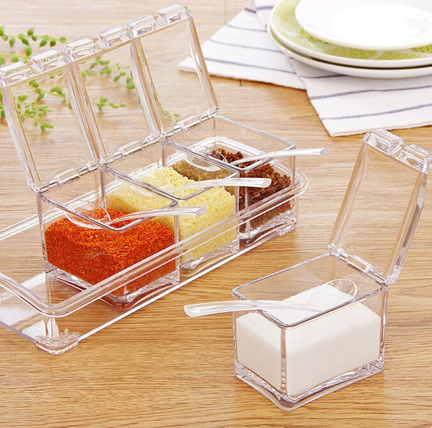 Wholesales transparent acrylic spice jar Clear Acrylic Spice Pots Storage Container Jars With Spoons