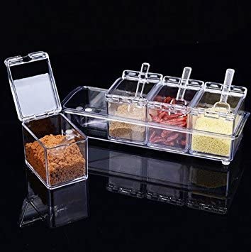 Wholesales transparent acrylic spice jar Clear Acrylic Spice Pots Storage Container Jars With Spoons
