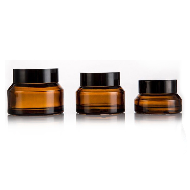 Wholsale empty 1oz 15g 30g 50g amber glass cosmetic cream jar for skincare packaging with screw lid