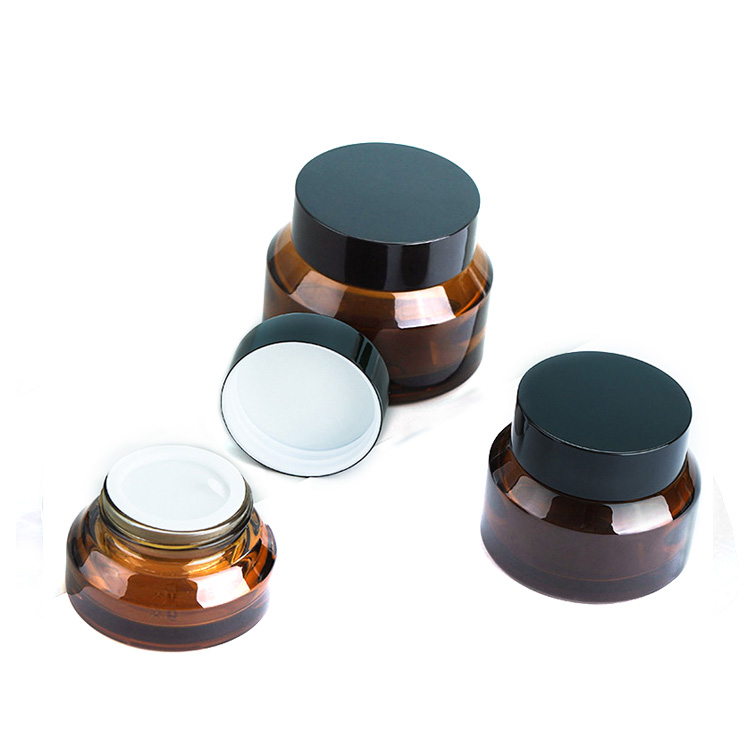 Wholsale empty 1oz 15g 30g 50g amber glass cosmetic cream jar for skincare packaging with screw lid